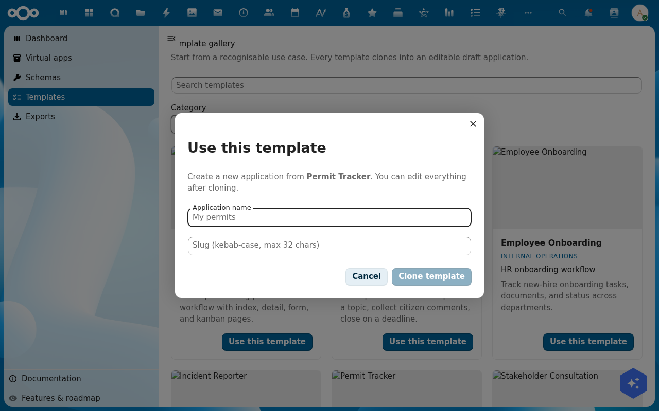 Use-template dialog