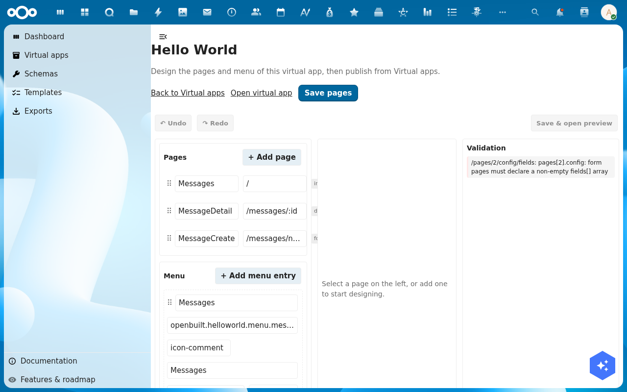 Page editor for an index page